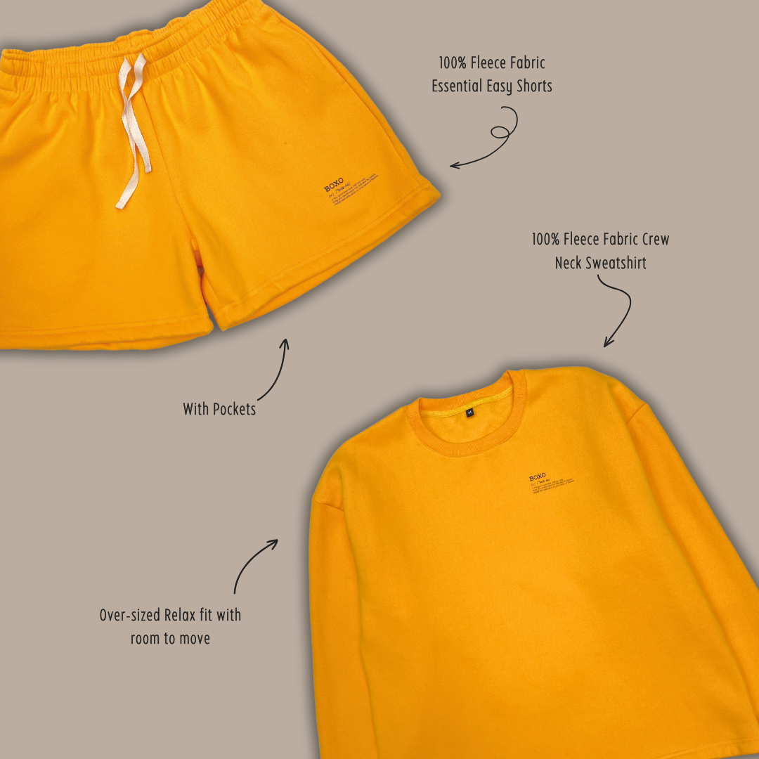 Carrot Orange Essential Crew Neck Sweatshirt + Shorts (Men)